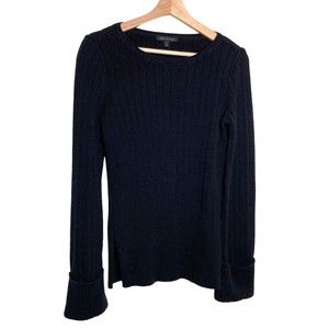 A|X Armani Exchange Black Ribbed Knit Crew Neck Sweater Size Medium Fold Cuff